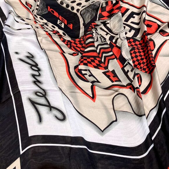 FENDI Red Black Abstract Art FF Scarf Square Silk Carre 90 - Picture 8 of 10